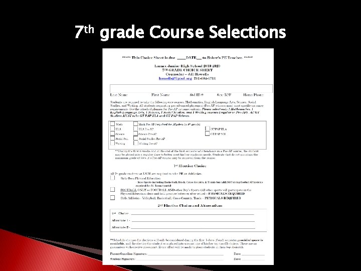 7 th grade Course Selections 