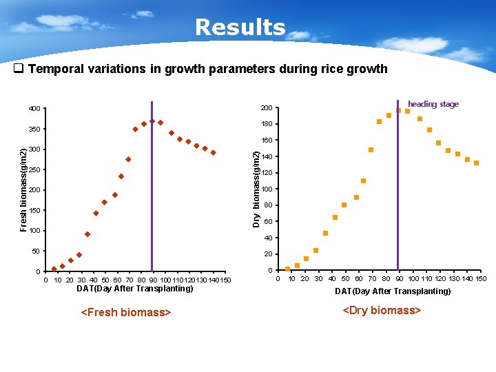 Results q Temporal variations in growth parameters during rice growth heading stage 200 400