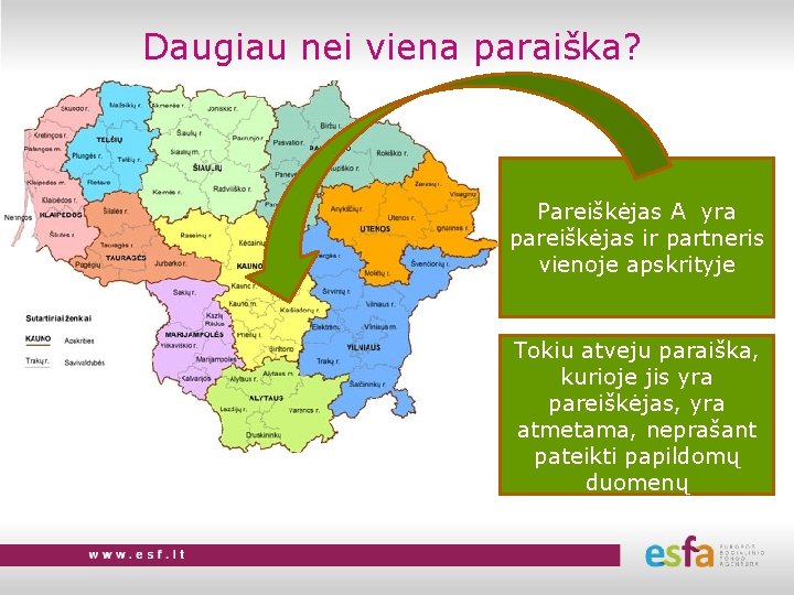Daugiau nei viena paraiška? Pareiškėjas A yra pareiškėjas ir partneris vienoje apskrityje Tokiu atveju
