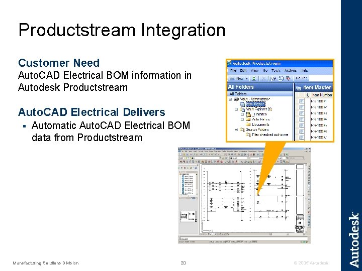 Productstream Integration Customer Need Auto. CAD Electrical BOM information in Autodesk Productstream Auto. CAD