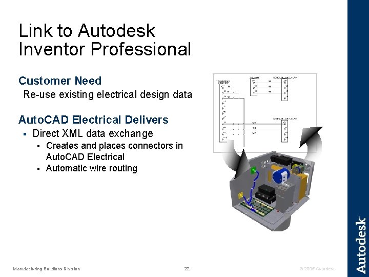 Link to Autodesk Inventor Professional Customer Need Re-use existing electrical design data Auto. CAD