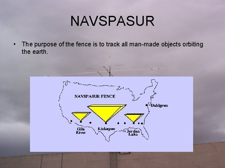 NAVSPASUR • The purpose of the fence is to track all man-made objects orbiting
