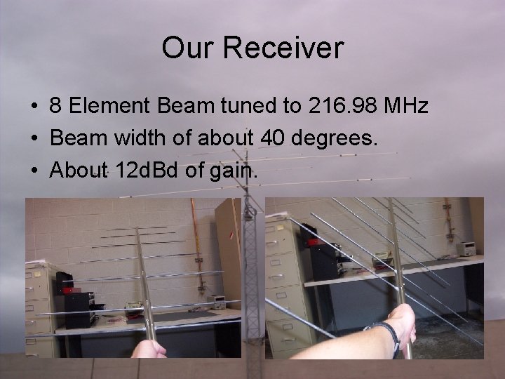 Our Receiver • 8 Element Beam tuned to 216. 98 MHz • Beam width