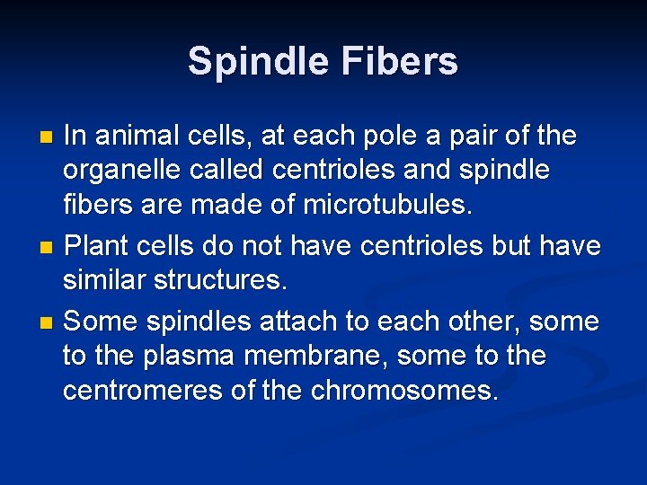 Spindle Fibers In animal cells, at each pole a pair of the organelle called