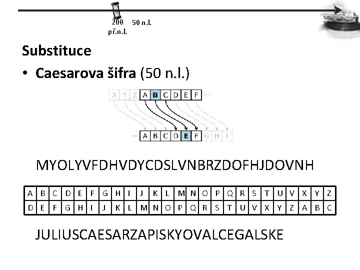 200 50 n. l. př. n. l. Substituce • Caesarova šifra (50 n. l.