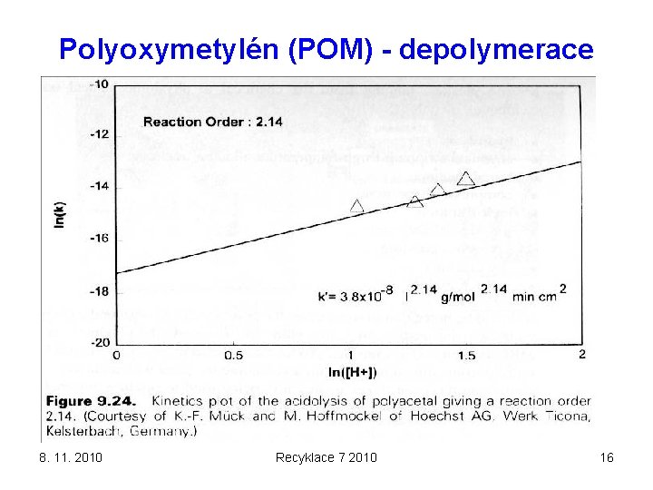 Polyoxymetylén (POM) - depolymerace 8. 11. 2010 Recyklace 7 2010 16 