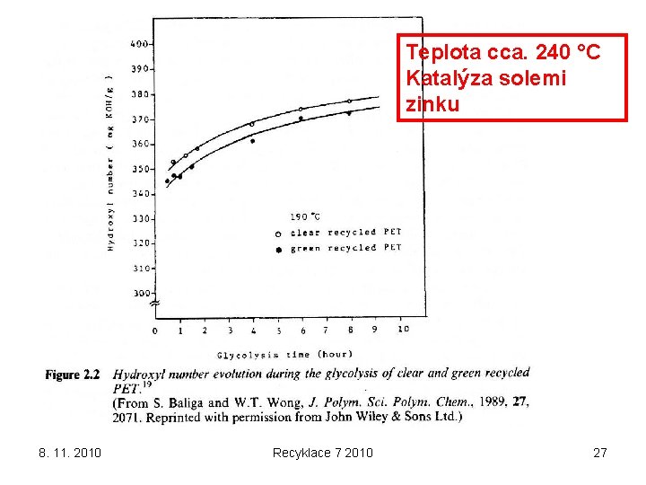 Teplota cca. 240 °C Katalýza solemi zinku 8. 11. 2010 Recyklace 7 2010 27
