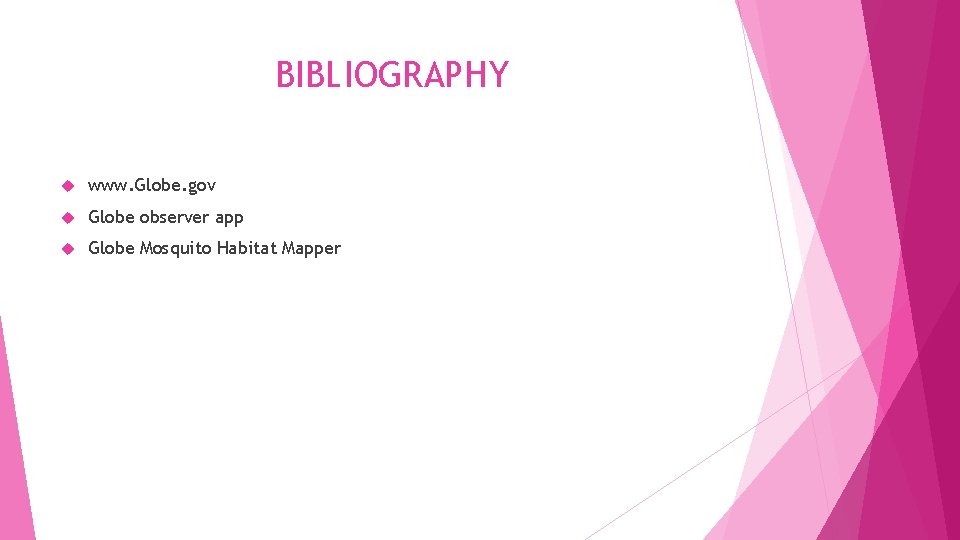 BIBLIOGRAPHY www. Globe. gov Globe observer app Globe Mosquito Habitat Mapper BIBLIOGRAPHY www. Globe. gov Globe observer app Globe Mosquito Habitat Mapper