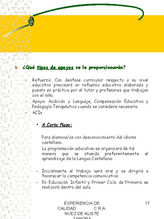 ¿Qué tipos de apoyos se le proporcionarán? – – – Refuerzo: Con desfase curricular ¿Qué tipos de apoyos se le proporcionarán? – – – Refuerzo: Con desfase curricular