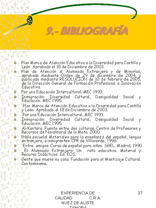 9. - BIBLIOGRAFÍA Plan Marco de Atención Educativa a la Diversidad para Castilla y 9. - BIBLIOGRAFÍA Plan Marco de Atención Educativa a la Diversidad para Castilla y
