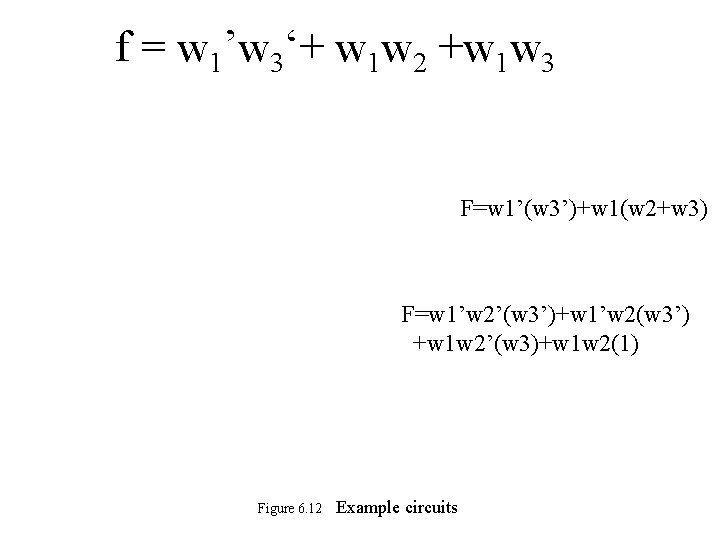 f = w 1’w 3‘+ w 1 w 2 +w 1 w 3 F=w