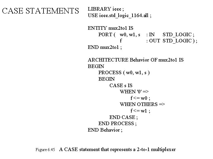 CASE STATEMENTS LIBRARY ieee ; USE ieee. std_logic_1164. all ; ENTITY mux 2 to