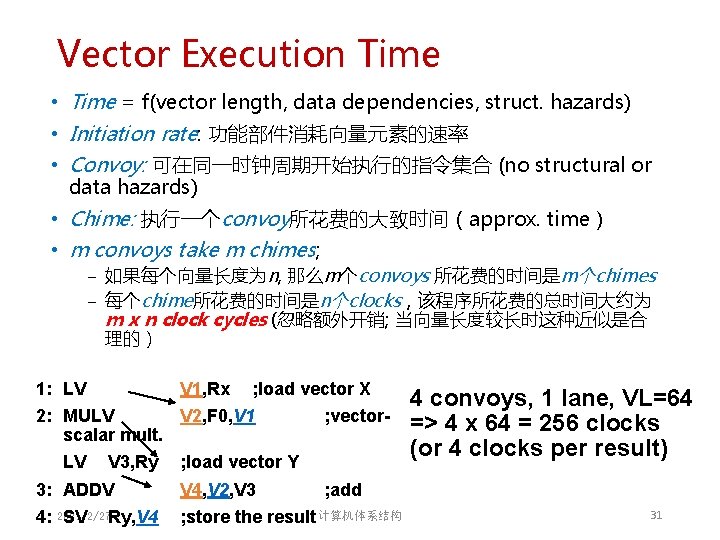 Vector Execution Time • Time = f(vector length, data dependencies, struct. hazards) • Initiation Vector Execution Time • Time = f(vector length, data dependencies, struct. hazards) • Initiation