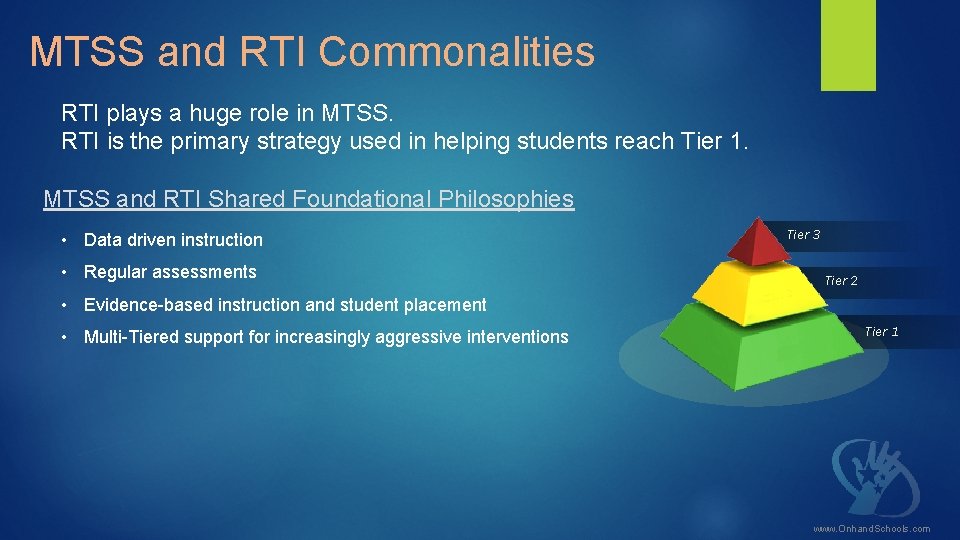 MTSS and RTI Commonalities RTI plays a huge role in MTSS. RTI is the