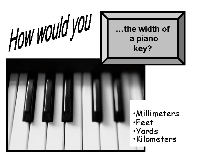 …the width of a piano key? • Millimeters • Feet • Yards • Kilometers