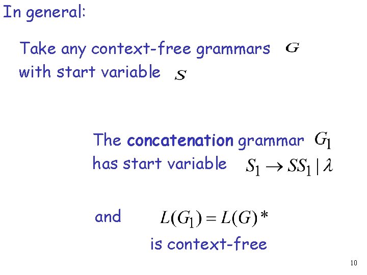In general: Take any context-free grammars with start variable The concatenation grammar has start