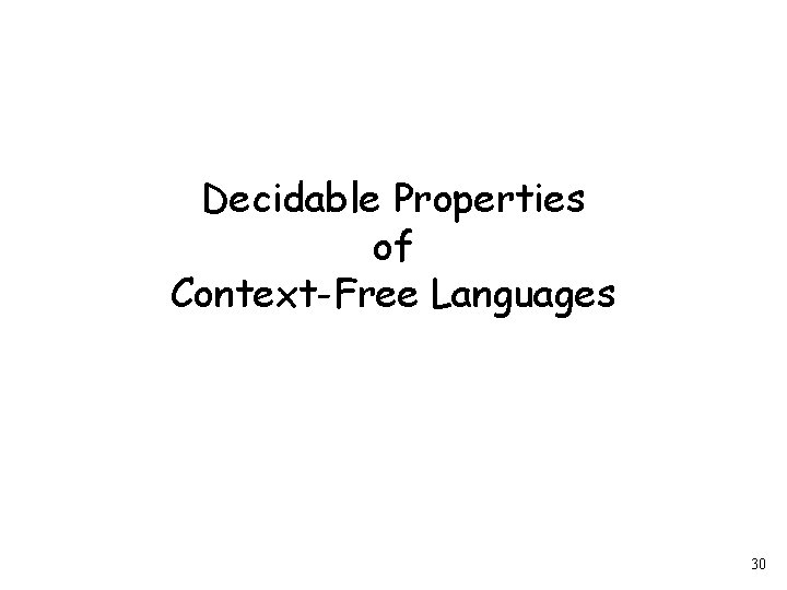 Decidable Properties of Context-Free Languages 30 