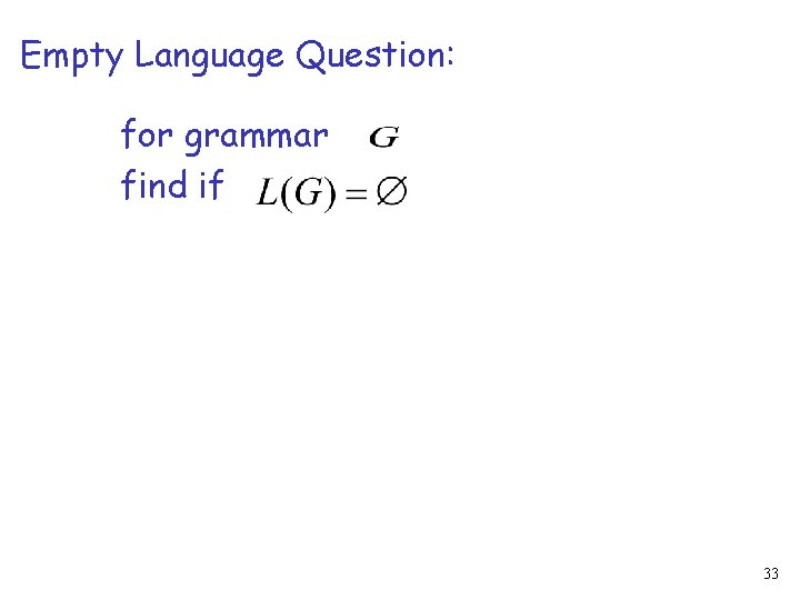 Empty Language Question: for grammar find if 33 