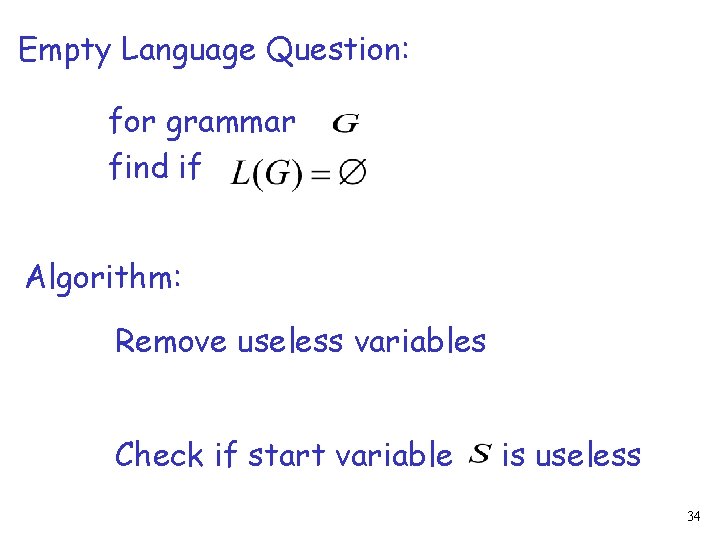 Empty Language Question: for grammar find if Algorithm: Remove useless variables Check if start