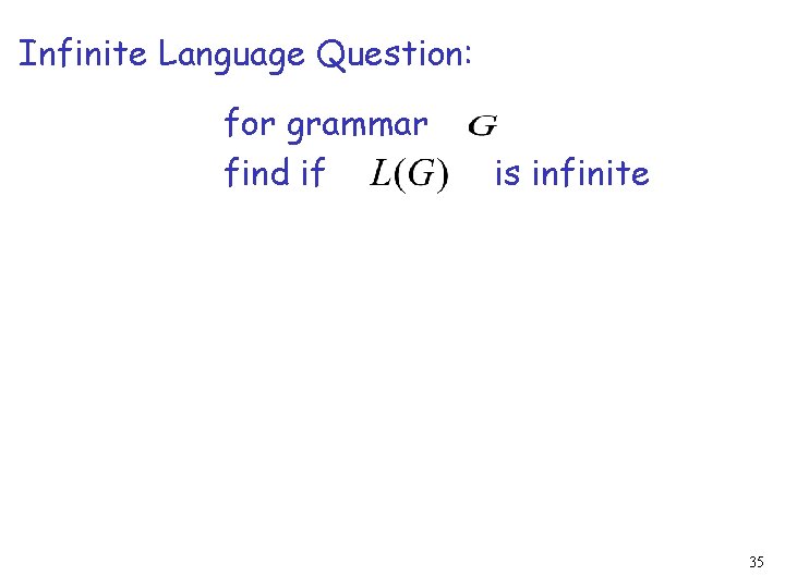 Infinite Language Question: for grammar find if is infinite 35 