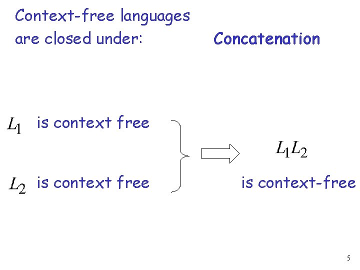 Context-free languages are closed under: Concatenation is context free is context-free 5 