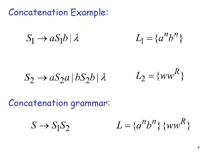 Concatenation Example: Concatenation grammar: 6 