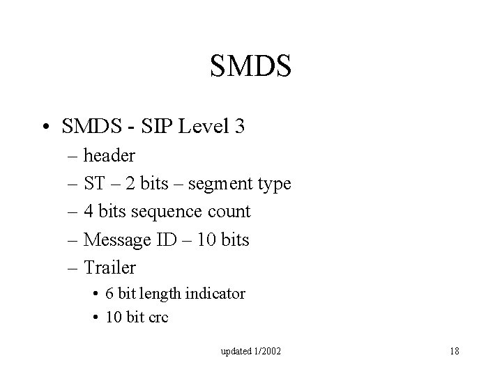 SMDS • SMDS - SIP Level 3 – header – ST – 2 bits