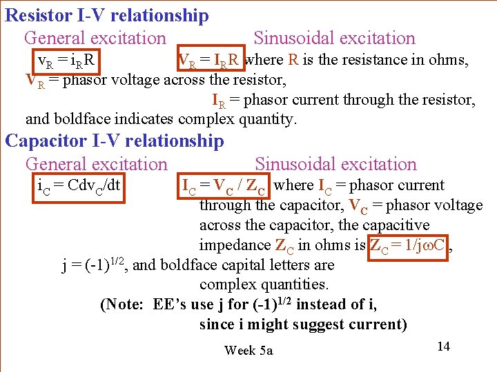 Resistor I-V relationship General excitation Sinusoidal excitation v. R = i. RR VR = Resistor I-V relationship General excitation Sinusoidal excitation v. R = i. RR VR =