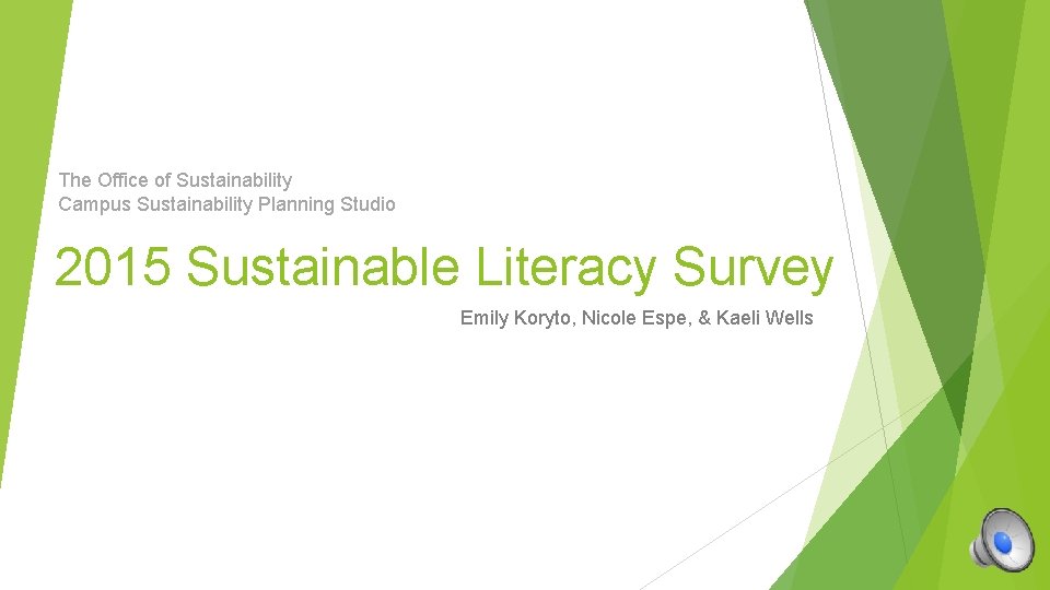 The Office of Sustainability Campus Sustainability Planning Studio 2015 Sustainable Literacy Survey Emily Koryto,