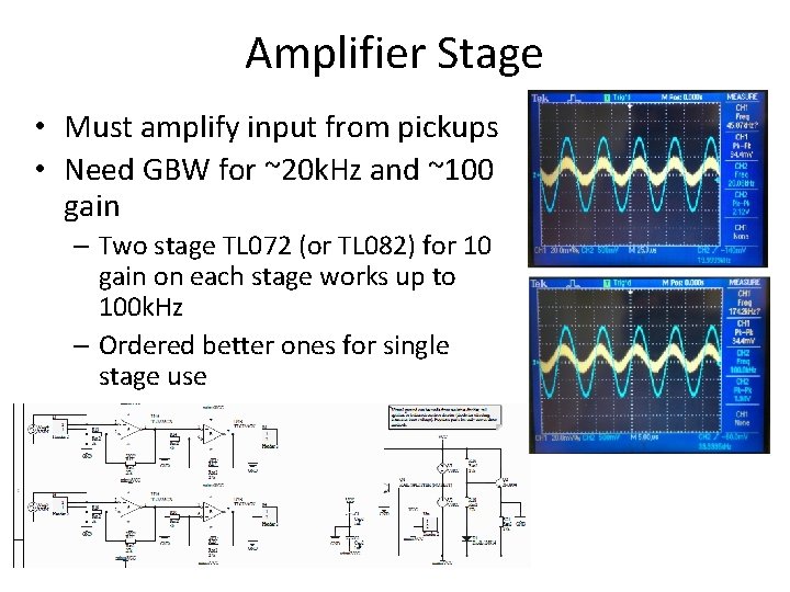 Amplifier Stage • Must amplify input from pickups • Need GBW for ~20 k.