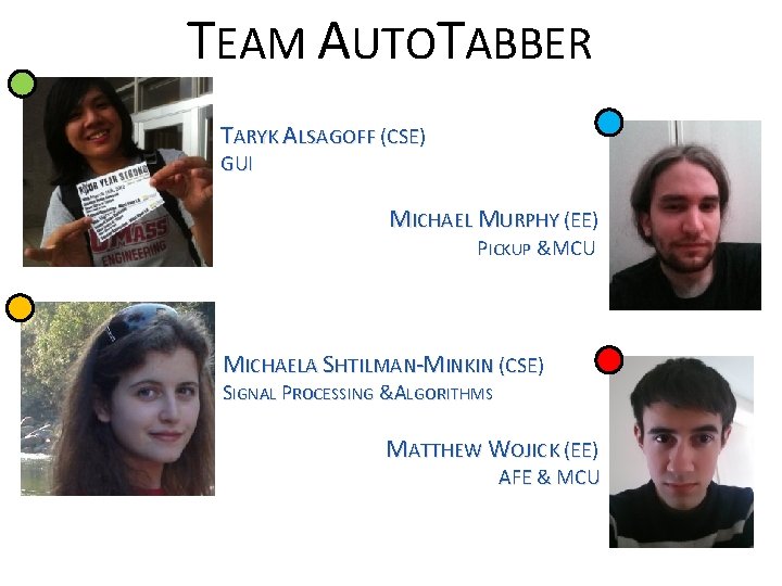 TEAM AUTOTABBER TARYK ALSAGOFF (CSE) GUI MICHAEL MURPHY (EE) PICKUP & MCU MICHAELA SHTILMAN-MINKIN