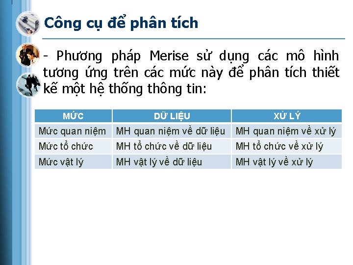 Công cụ để phân tích - Phương pháp Merise sử dụng các mô hình