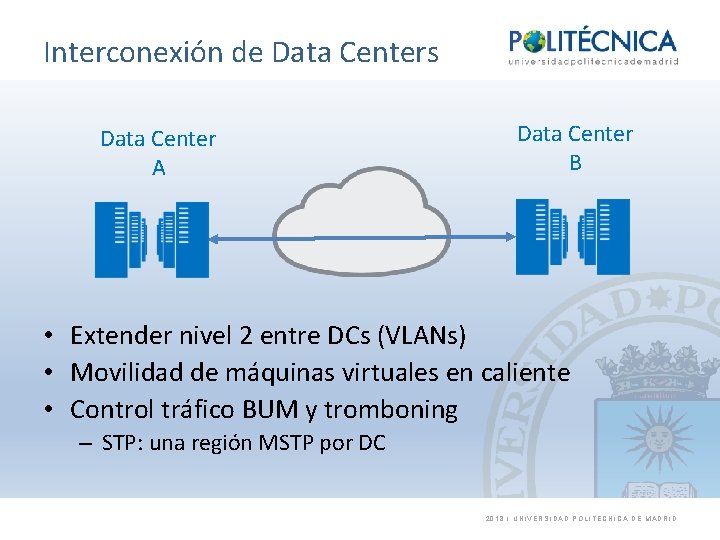 Interconexión de Data Centers Data Center A Data Center B • Extender nivel 2