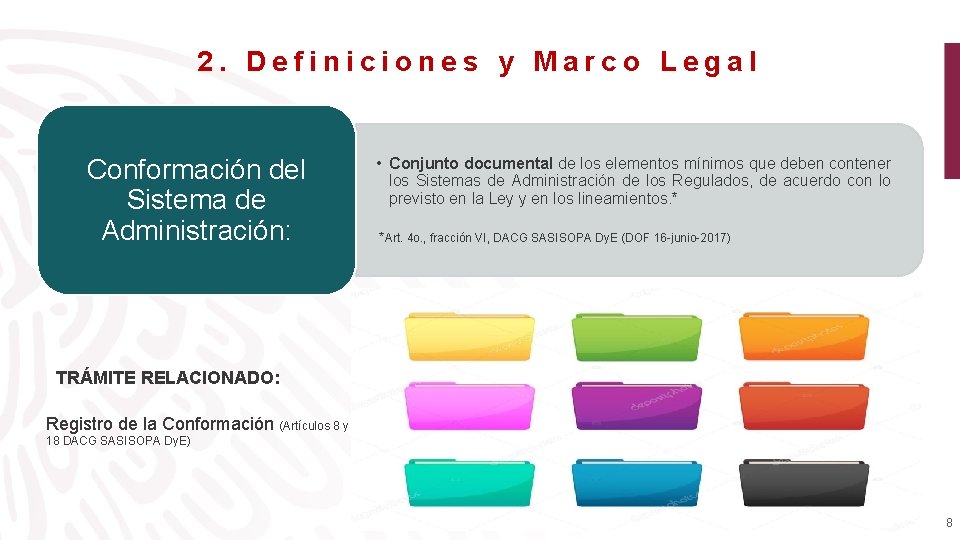 2. Definiciones y Marco Legal Conformación del Sistema de Administración: • Conjunto documental de