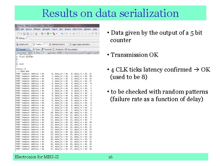 Results on data serialization • Data given by the output of a 5 bit