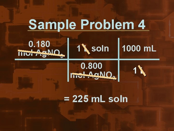 Sample Problem 4 0. 180 mol Ag. NO 3 1 L soln 1000 m.