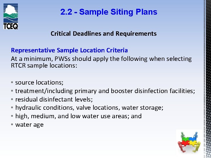 2. 2 - Sample Siting Plans Critical Deadlines and Requirements Representative Sample Location Criteria