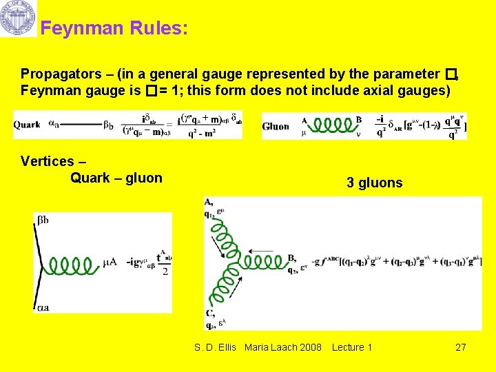 Feynman Rules: Propagators – (in a general gauge represented by the parameter �, Feynman