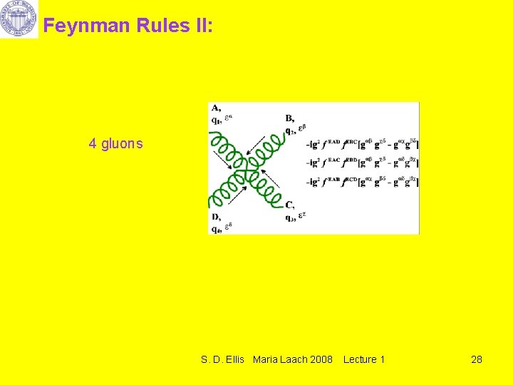 Feynman Rules II: 4 gluons S. D. Ellis Maria Laach 2008 Lecture 1 28