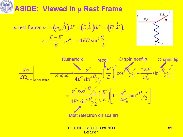 ASIDE: Viewed in Rest Frame Rutherford recoil spin nonflip spin flip Mott (electron on