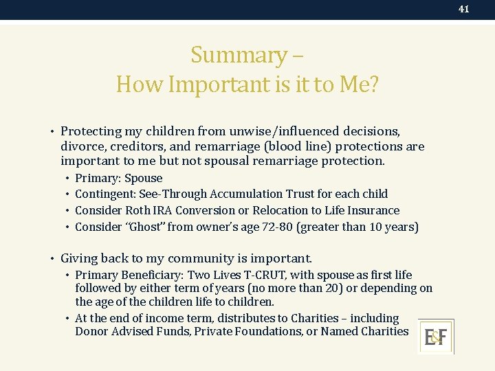 41 Summary – How Important is it to Me? • Protecting my children from