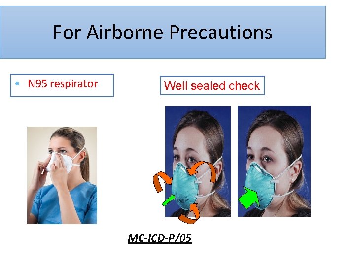 For Airborne Precautions • N 95 respirator Well sealed check MC-ICD-P/05 