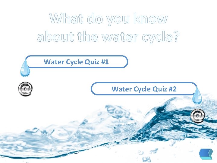 What do you know about the water cycle? Water Cycle Quiz #1 Water Cycle