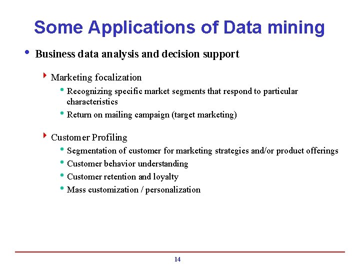 Some Applications of Data mining i Business data analysis and decision support 4 Marketing