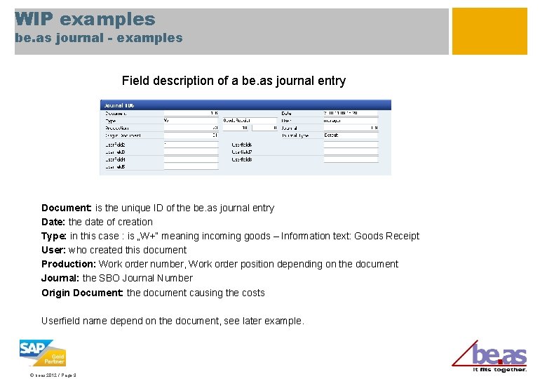 WIP examples be. as journal - examples Field description of a be. as journal