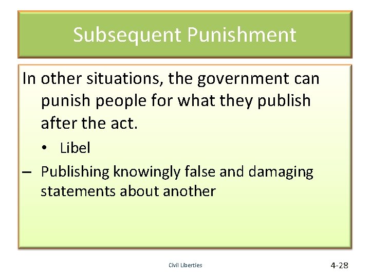 Subsequent Punishment In other situations, the government can punish people for what they publish