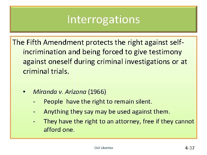 Interrogations The Fifth Amendment protects the right against selfincrimination and being forced to give