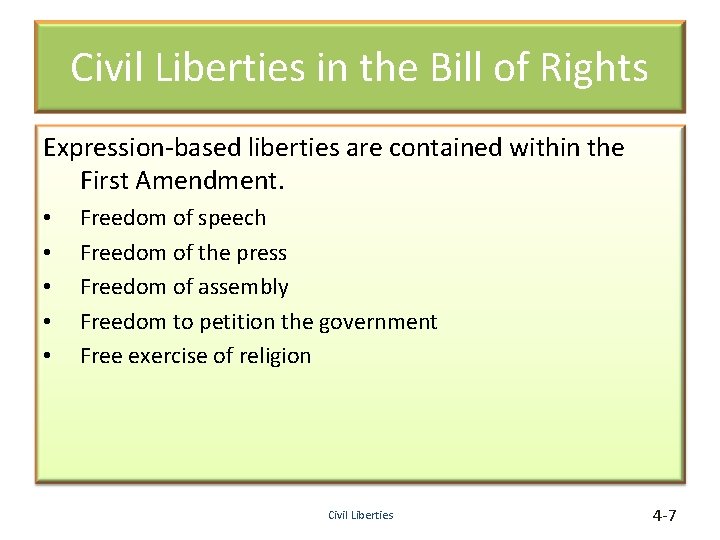 Civil Liberties in the Bill of Rights Expression-based liberties are contained within the First