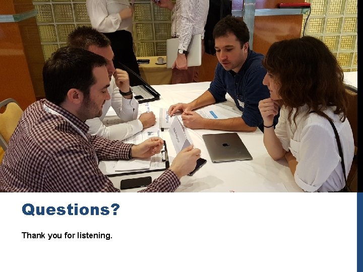 Questions? Thank you for listening. Questions? Thank you for listening.