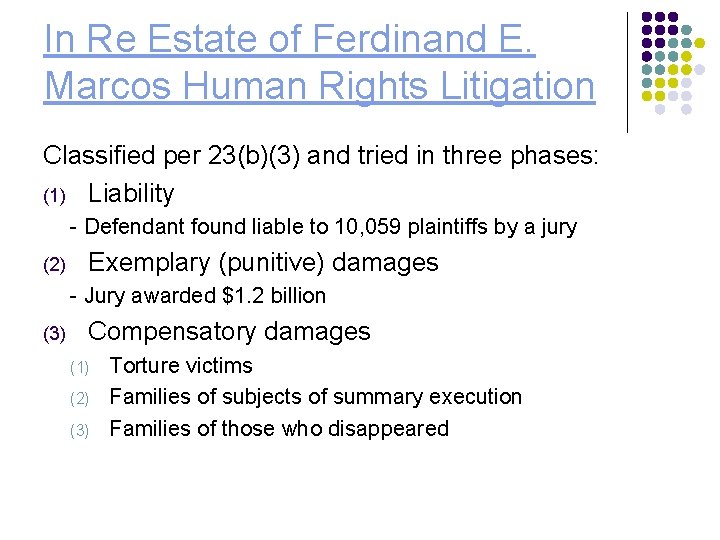 In Re Estate of Ferdinand E. Marcos Human Rights Litigation Classified per 23(b)(3) and